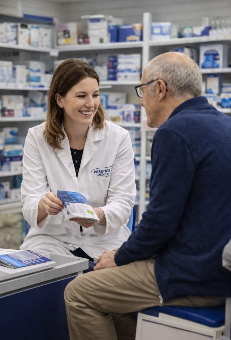 Boutique de vente Technicienne de vente spécialisée conseillant un homme pour l'achat de matériel